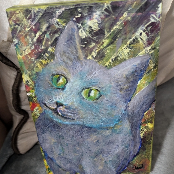 Other - Art, Cat, Original Painting On Wood Canvas